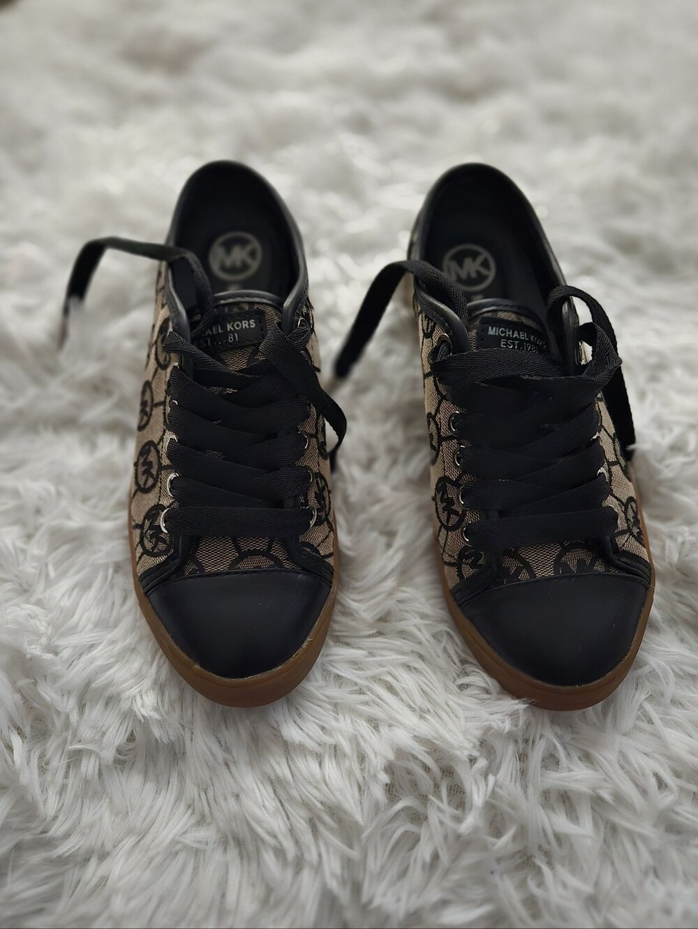 Michael Kors Black and Brown Logo Lace-Up Sneakers